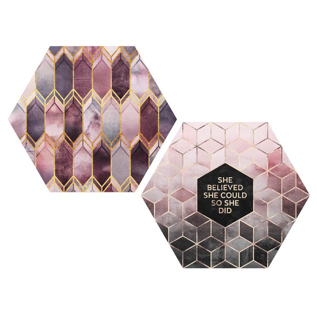 Alu-Dibond hexagon - She Believed Art Deco Set Rose Gold Set I