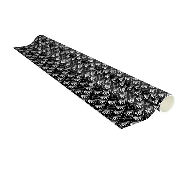 Tile rug Glitter Look With Art Deko Pattern On Black