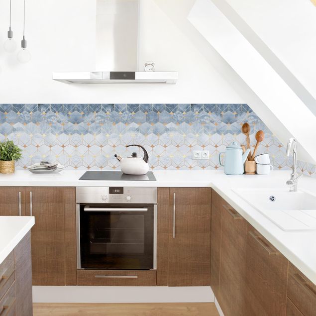Kitchen splashbacks Blue Geometry Golden Art Deco II