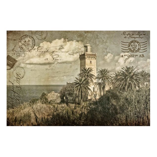 Magnetic memo board - Lighthouse And Palm Trees - Vintage Postcard