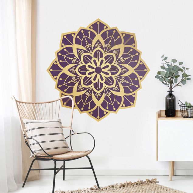 Mandala wall art stickers Mandala Flower Pattern Gold Violet