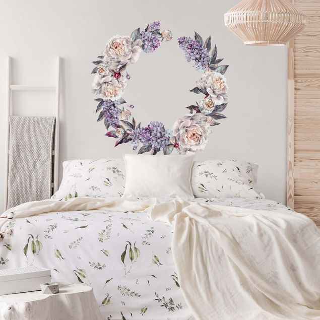 Plant wall decals Watercolour Lilac Peonies Wreath XXL