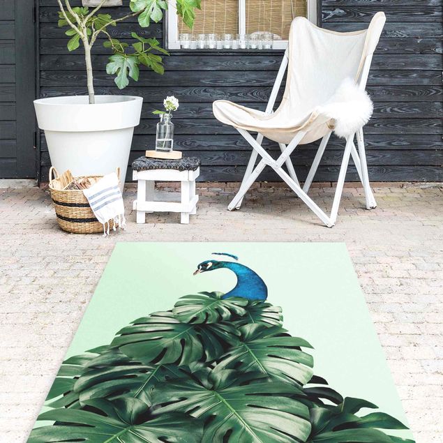 kitchen runner rugs Peacock With Monstera Leaves