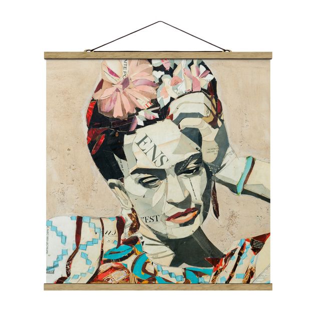 Fabric print with poster hangers - Frida Kahlo - Collage No.1