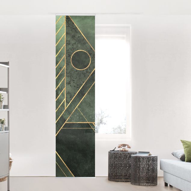 Sliding panel curtain - Geometric Shapes Emerald Gold