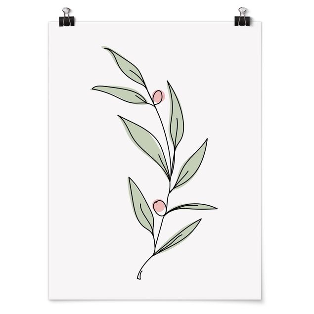 Poster - Branch With Berries Line Art