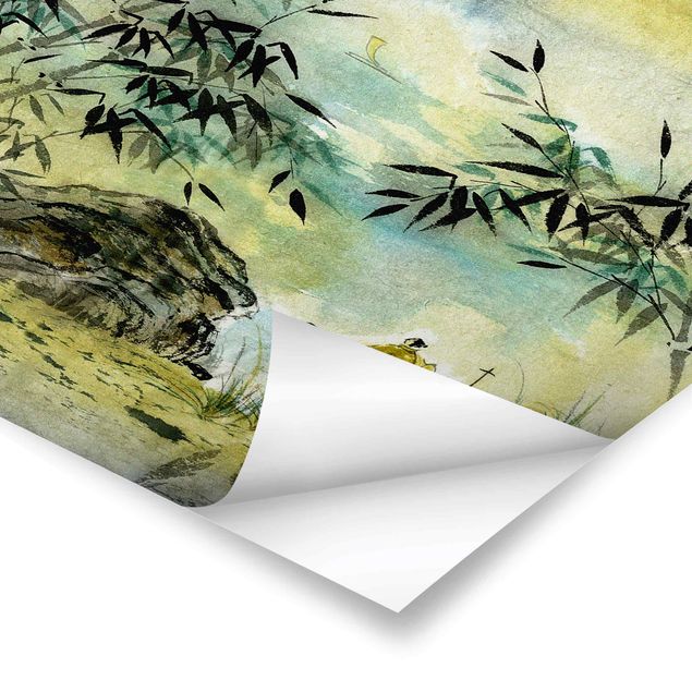 Poster - Japanese Watercolour Drawing Bamboo Forest