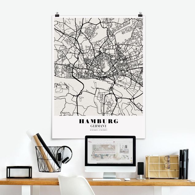 Poster city, country & world maps - Hamburg City Map - Classic
