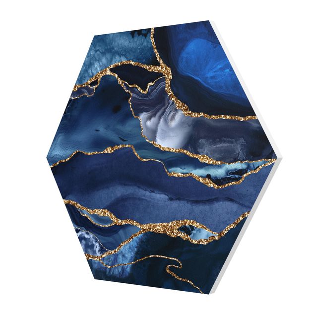 Hexagon Picture Forex - Golden Glitter Waves In Front Of Blue