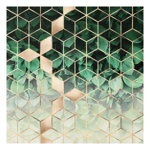 Print on forex - Green Leaves Golden Geometry