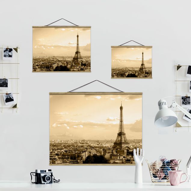 Fabric print with poster hangers - I love Paris