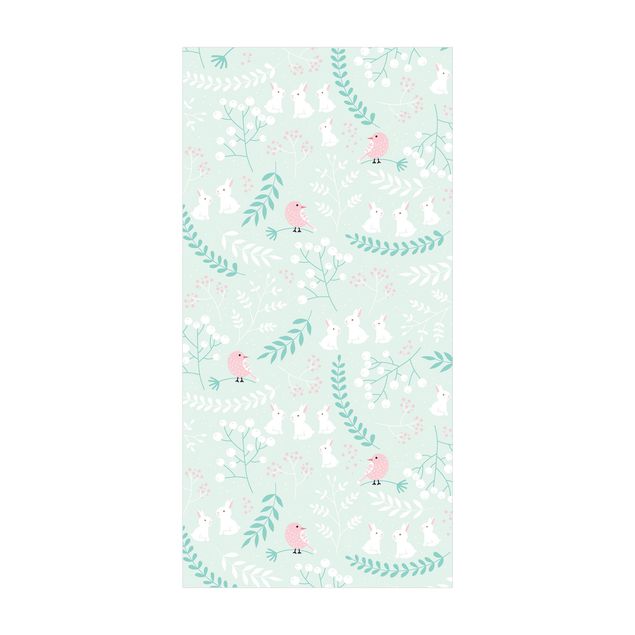 pastel mats White Rabbits And Light Pink Birds In Thicket