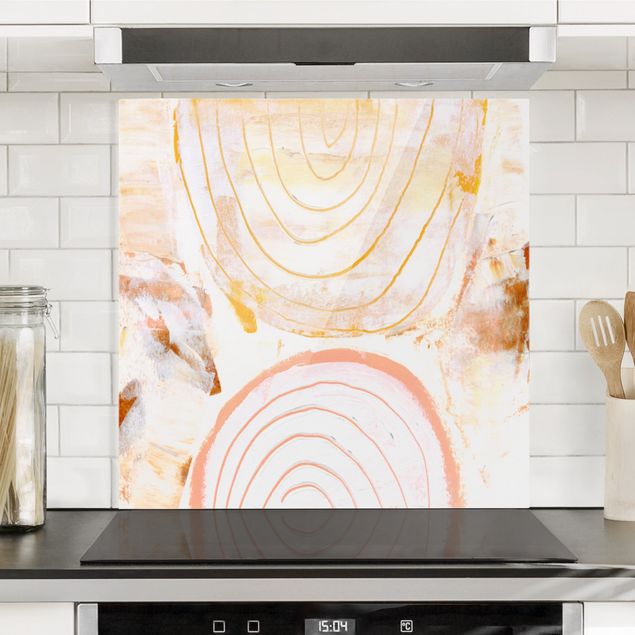 Glass splashback abstract Bright Colour Arcs In Caramel