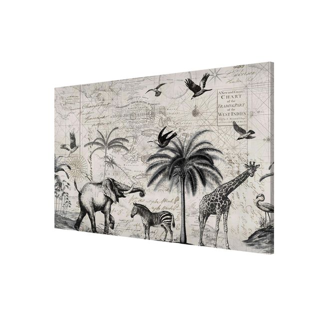 Magnetic memo board - Vintage Collage - Exotic Map