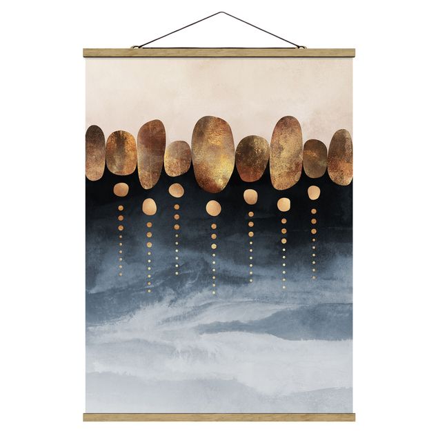 Fabric print with poster hangers - Abstract Golden Stones