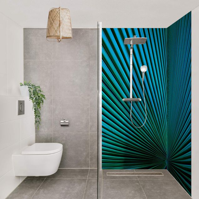 Shower wall cladding - Tropical Plants Palm Leaf In Turquoise ll