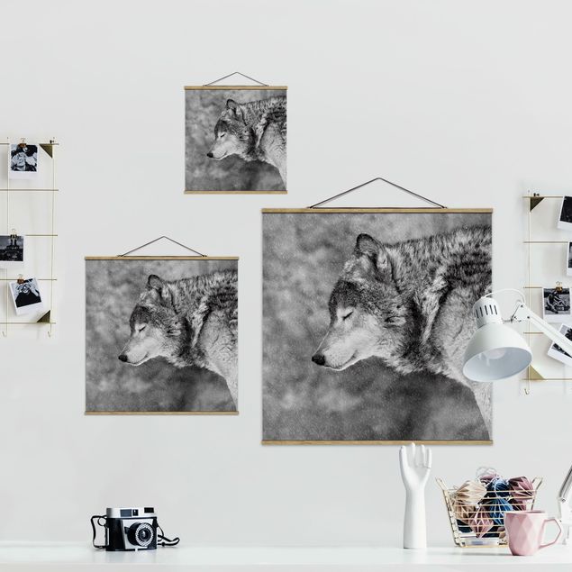 Fabric print with poster hangers - Winter Wolf