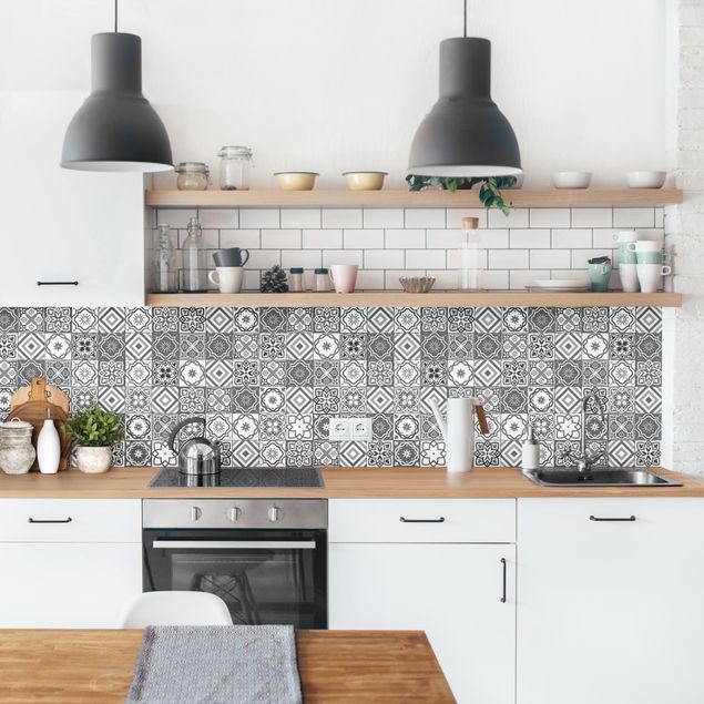 Kitchen splashbacks Mediterranean Tile Pattern Grayscale