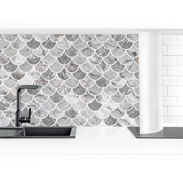 Kitchen wall cladding - Fish Scake Tiles Marble - Grey