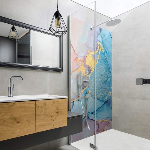 Shower wall panels Watercolour Pastel Colourful With Gold
