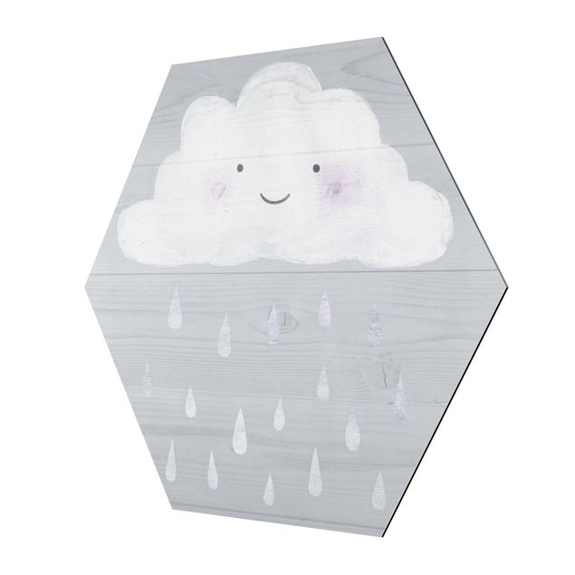 Alu-Dibond hexagon - Cloud With Silver Raindrops