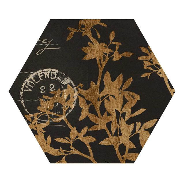 Wooden hexagon - Golden Leaves On Mocha II