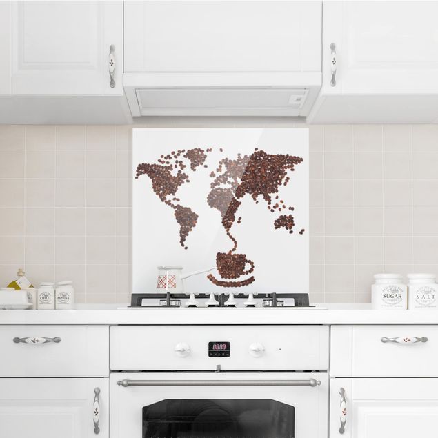 Glass splashback kitchen Coffee around the world