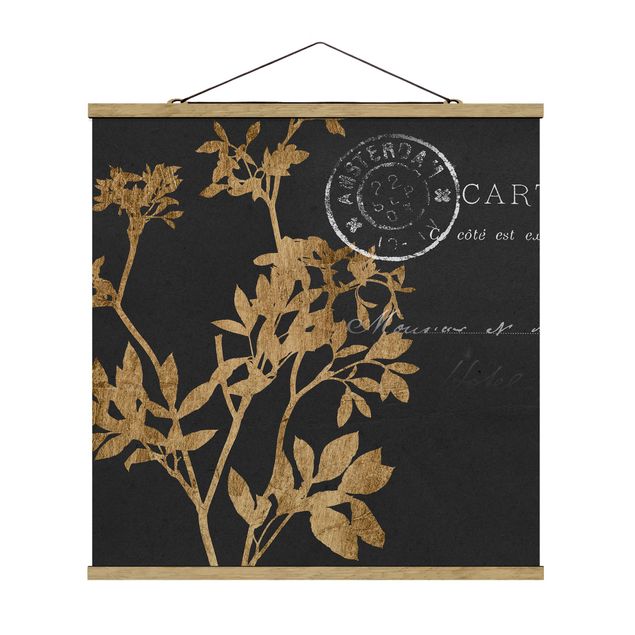 Fabric print with poster hangers - Golden Leaves On Mocha I