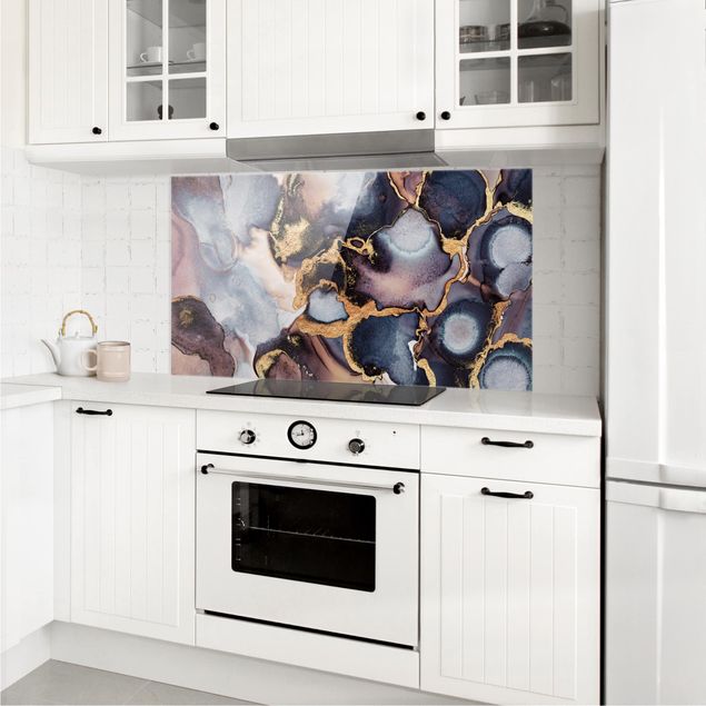 Glass splashback art print Marble Watercolour With Gold