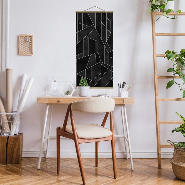 Fabric print with poster hangers - Black And White Geometric Watercolour