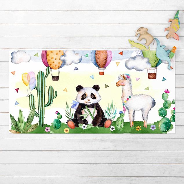 balcony mat Panda And Lama Watercolour
