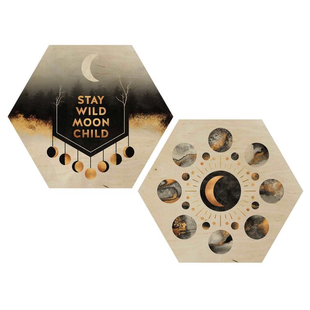 Wooden hexagon - Stay Wild Moon Child Moon Phases