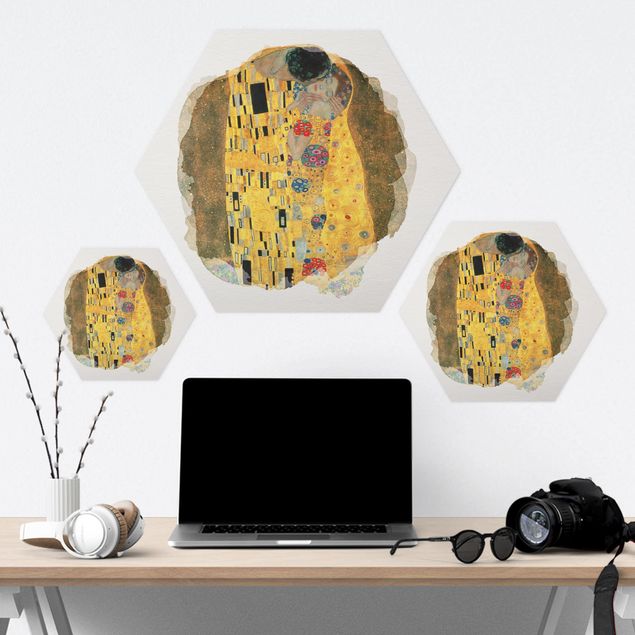 Alu-Dibond hexagon - WaterColours - Gustav Klimt - The Kiss