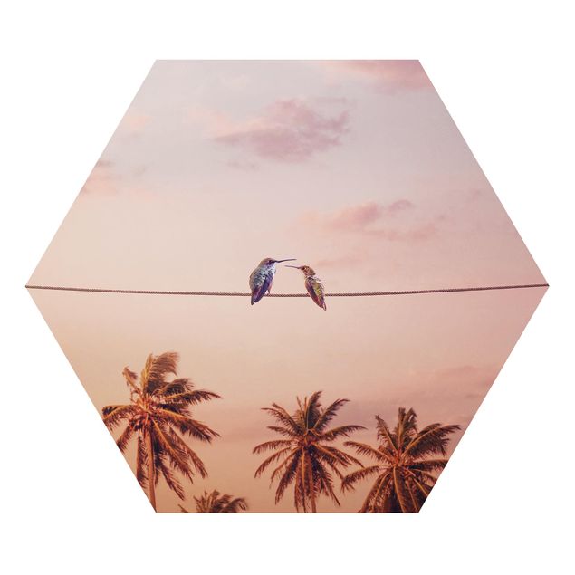 Alu-Dibond hexagon - Sunset With Hummingbird