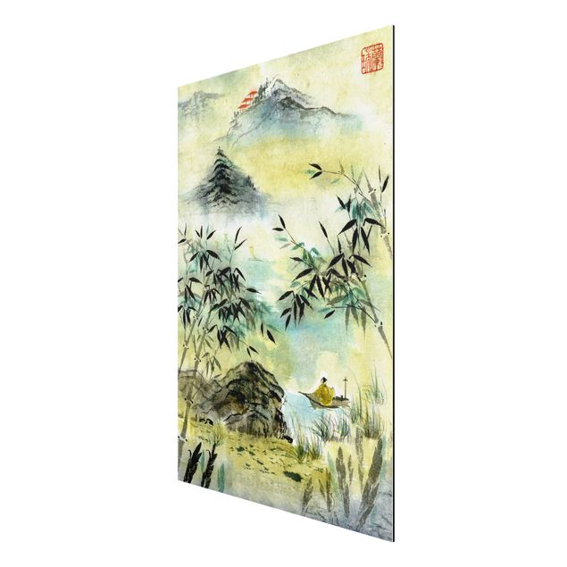 Print on aluminium - Japanese Watercolour Drawing Bamboo Forest