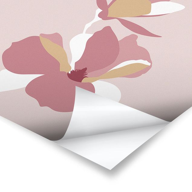 Poster - Line Art Flowers Pastel Pink