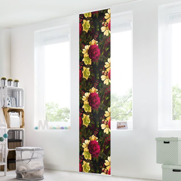 Sliding panel curtain - White Flowers With Red Roses