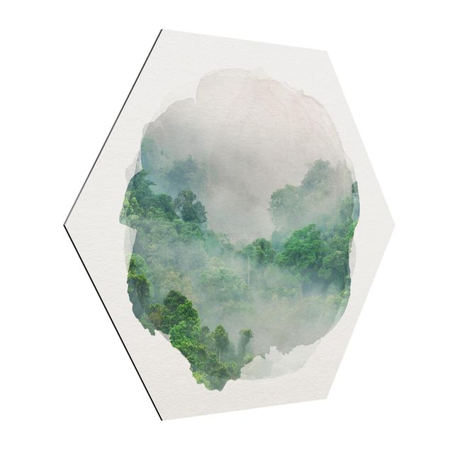 Alu-Dibond hexagon - WaterColours - Jungle In The Mist