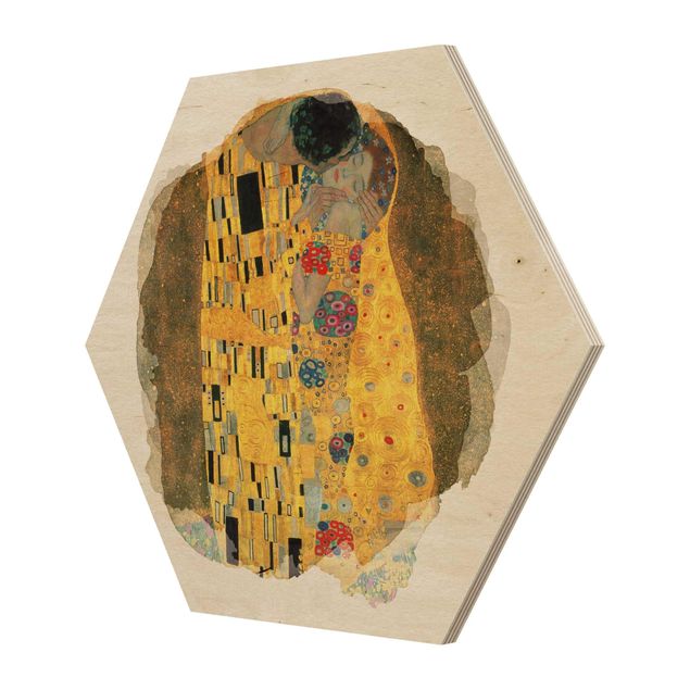 Wooden hexagon - WaterColours - Gustav Klimt - The Kiss