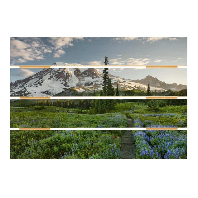 Print on wood - Mountain View Meadow Path