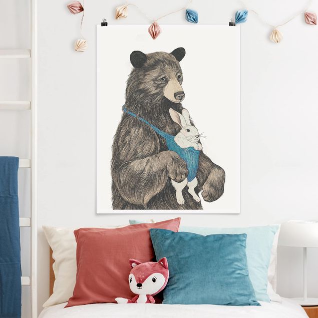 Poster - Illustration Bear And Bunny Baby