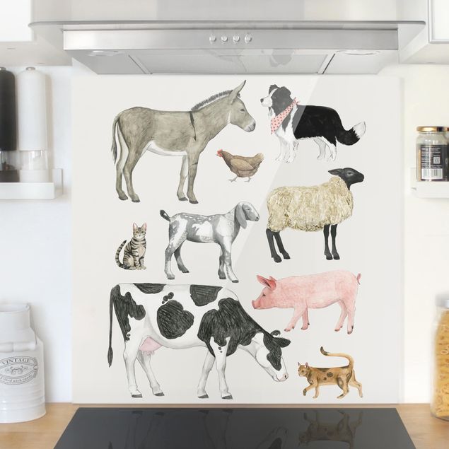 Glass splashback kitchen animals Farm Animal Family II