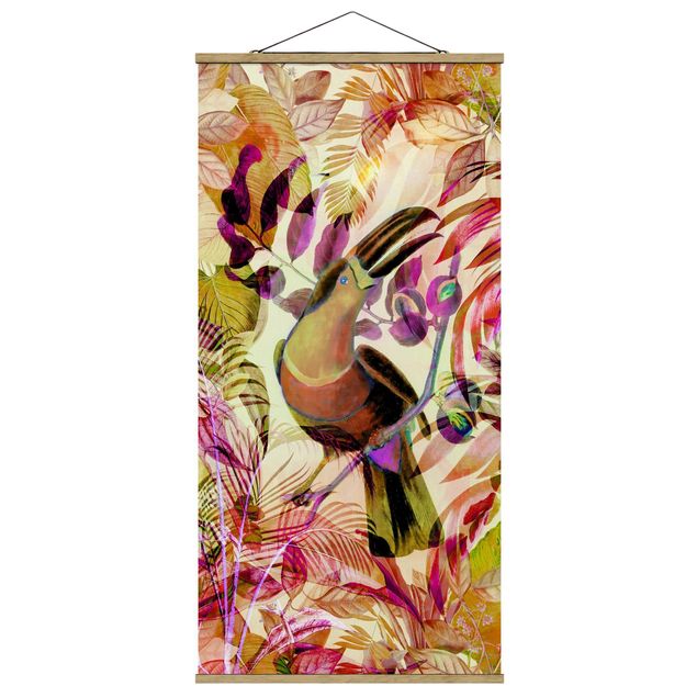 Fabric print with poster hangers - Colourful Collage - Toucan