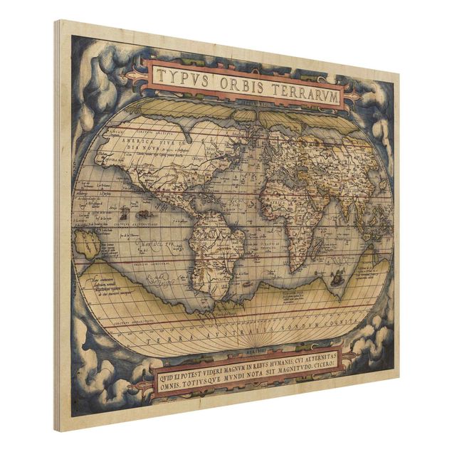 Print on wood - Historic World Map Typus Orbis Terrarum
