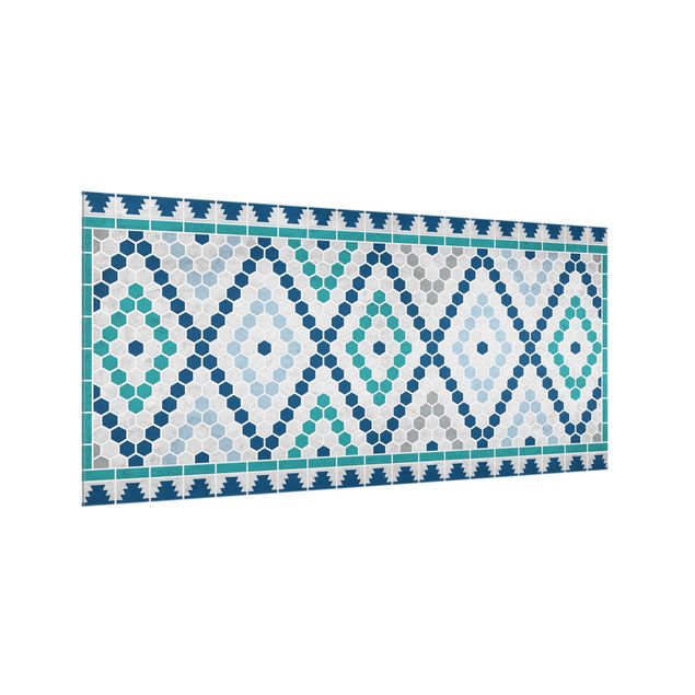 Glass splashback Moroccan Tile Pattern Turquoise Blue
