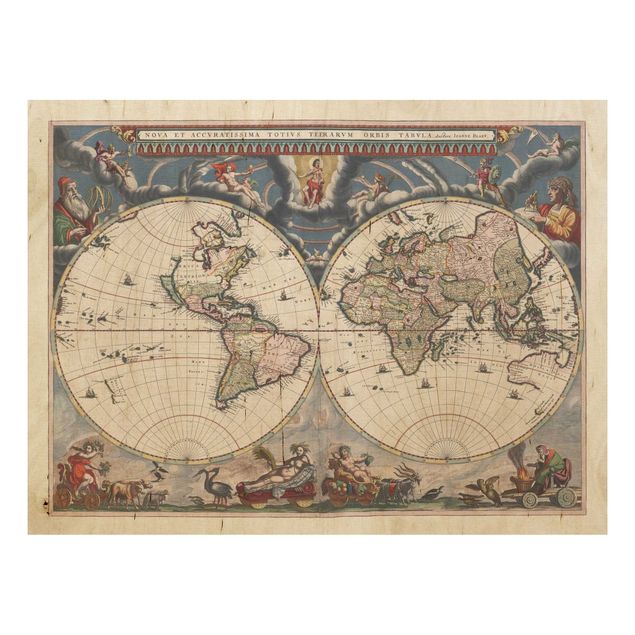 Print on wood - Historic World Map Nova Et Accuratissima Of 1664