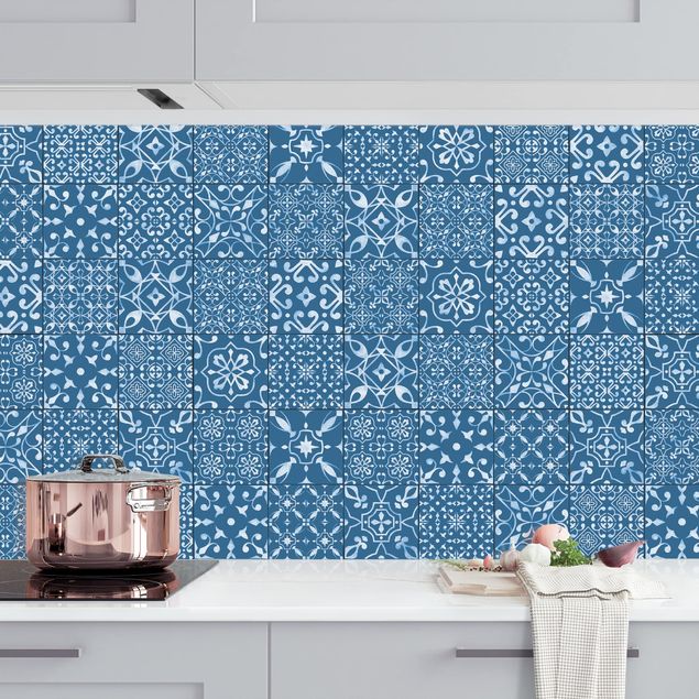 Kitchen splashback patterns Patterned Tiles Navy White