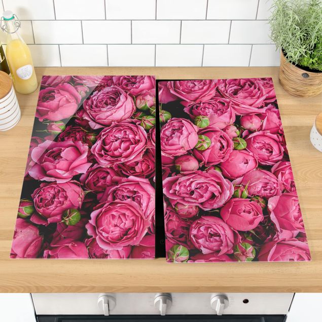 Glass stove top cover - Pink Peonies