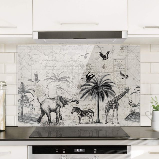 Glass splashback architecture and skylines Vintage Collage - Exotic Map