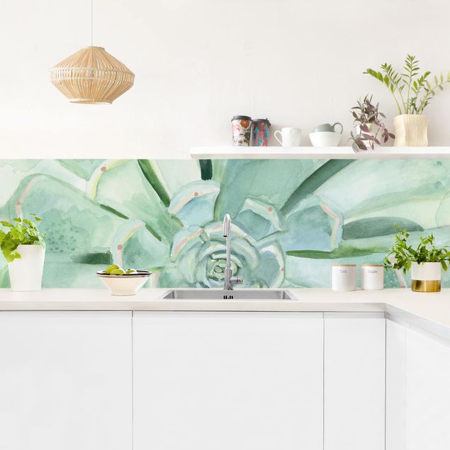 Kitchen wall cladding - Succulent Plant Watercolour Light Coloured